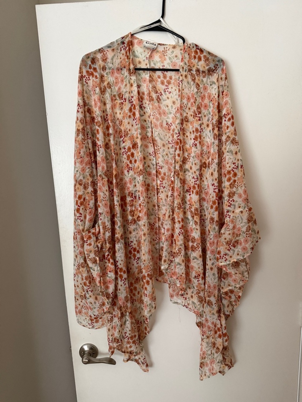 ARULA Peach and Cream Floral Sheer Kimono